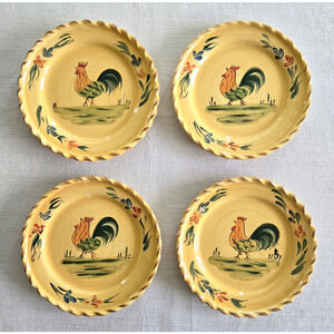 Target Home Rooster Salad Plates Hand Painted Yellow Pottery Retro Farmhouse 4pc